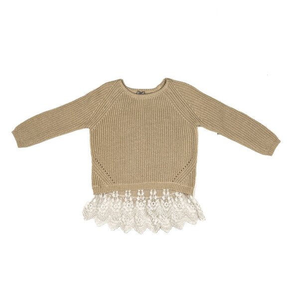 POOF Girls' Tan and Gold Metallic Rib Knit Sweater with Lace Size M - NWOT - Picture 1 of 6